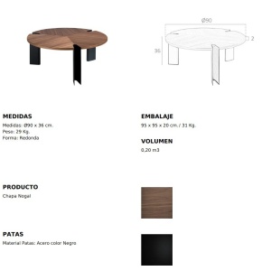Masuta de cafea moderna design LUX Wood and Black, 90cm - Img 2