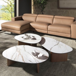 Masuta de cafea Porcelain Marble si lemn furniruit Walnut - Img 6
