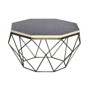 Masuta de cafea rotunda, Mozaic incrustat, Alb-Negru, DIAMOND BONE INLAY 70cm