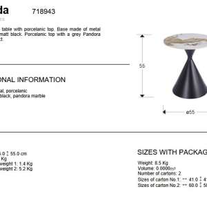 Masuta metal negru/ portelan cu efect de marmura Panda 55cm - Img 3