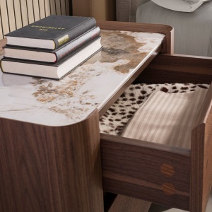Noptiera 2 sertare deosebita design LUX Walnut-Marble - Img 7