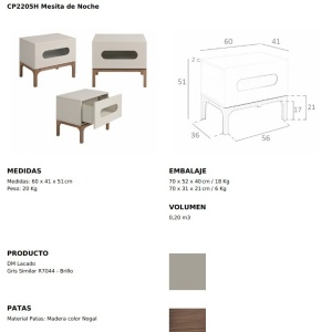 Noptiera design modern cu iluminare interioara Gray and Walnut - Img 10