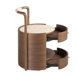 Noptiera LUX din lemn furniruit si piele Walnut - Img 4