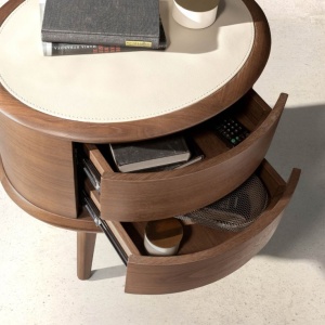 Noptiera LUX din lemn furniruit si piele Walnut - Img 8