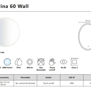 Oglinda baie cu iluminat LED, protectie IP44 Dovina 60 133293 universul-luminii.ro