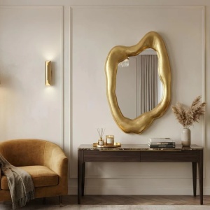 Oglinda de perete decorativa AURA 90cm auriu - Img 3