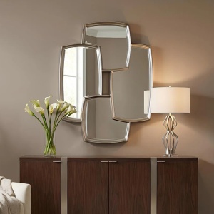 Oglinda perete design geometric QUADRA 90cm argintiu - Img 2