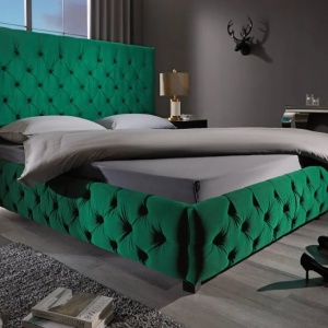 Pat elegant tapitat cu catifea verde inchis, PARIS CHESTERFIELD 180x200cm - Img 5