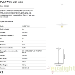 Pendul design modern minimalist PLAT alb 68146 - Img 4
