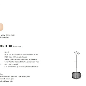 Pendul design scandinav Milford 30 alb opal 115103 universul-luminii.ro