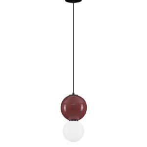 Pendul LED decorativ portelan bordeaux, sticla alb, NOESIS