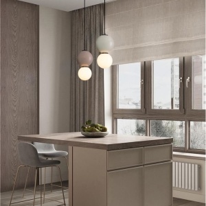 Pendul LED decorativ portelan gri deschis, sticla alb, NOESIS 168243 universul-luminii.ro