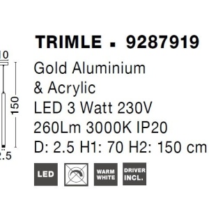 Pendul LED design modern Trimle auriu 2.5cm - Img 3