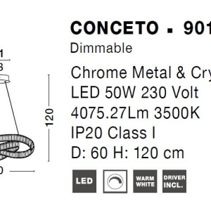 Pendul LED dimabil, cristal design elegant CONCETO crom - Img 4