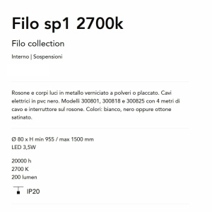 Pendul LED stil minimalist Filo sp1 2700k negru 165143 universul-luminii.ro