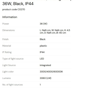 Plafoniera LED baie cu protectie IP44, Plastic, Negru, Lumos 40cm 245543 universul-luminii.ro
