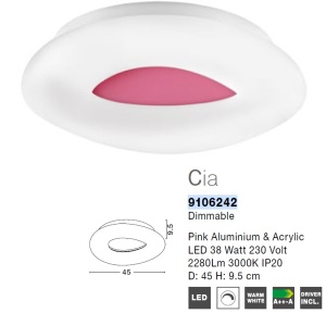 Plafoniera LED dimabila, design modern Cia roz, 45cm 63593 universul-luminii.ro