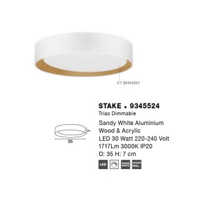 Plafoniera LED dimabila design modern STAKE alb/lemn 35cm 137453 universul-luminii.ro