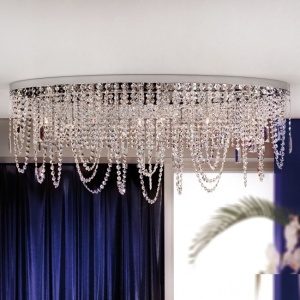 Plafoniera ovala din alama si cristale Schöler Kristalldesign 110x25cm, chrome - Img 7
