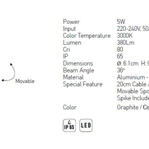 Proiector LED cu tarus iluminat exterior decorativ IP65 Irma 154423 universul-luminii.ro