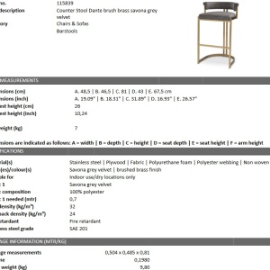 Scaun bar design LUX, Counter Stool Dante, gri 115839 HZ - Img 5