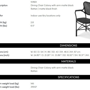 Scaun cu brate din ratan design LUX, Colony negru - Img 6