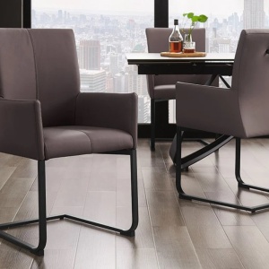 Scaun cu brate, Metal, Piele Naturala, Gri Taupe, SAMSON A-45175 VC - Img 3