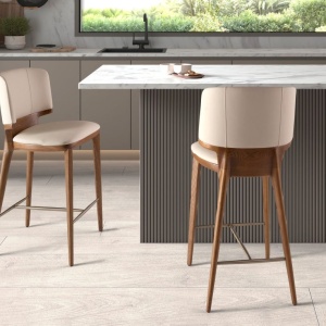Scaun de bar din lemn si piele sintetica Cream - Img 6