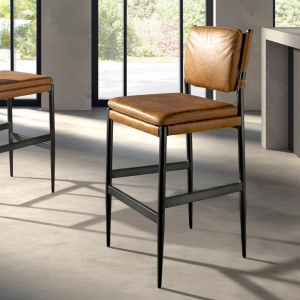 Scaun de bar tapitat cu piele naturala Brown