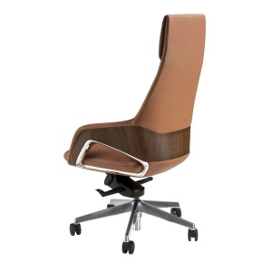 Scaun de birou modern piele sintetica si furnir de nuc Brown - Img 5