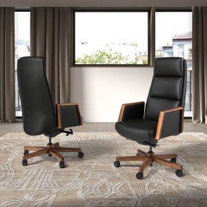Scaun de birou modern piele sintetica si lemn Black - Img 6