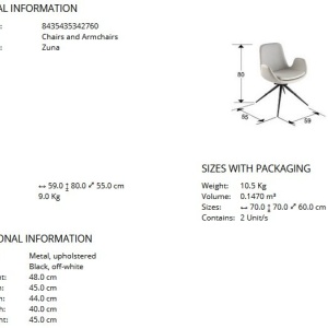 Scaun pivotant dining design elegant Zuna alb - Img 3