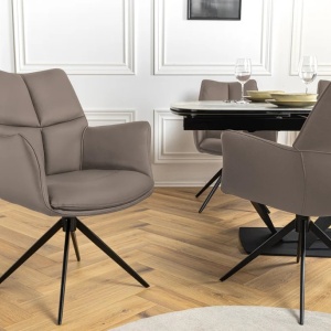 Scaun pivotant modern, Piele Naturala, Maro, PAPILLON - Img 7