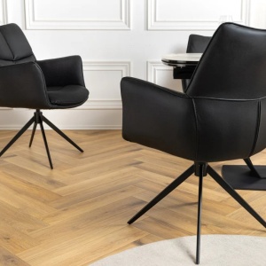 Scaun pivotant modern, Piele Naturala, Negru, PAPILLON - Img 8