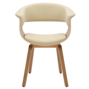 Scaun retro imitatie piele bej crem, lemn furniruit ORGANIC - Img 5