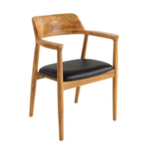 Set 2 scaune KENNEDY din lemn de tec cu sezut piele sintetica neagra