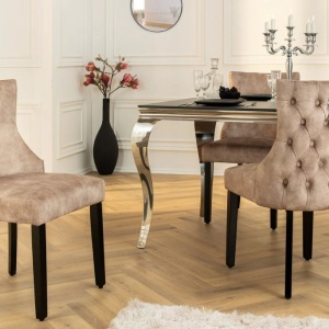 Set 2 scaune Stil Baroc, Catifea, Bej, Lemn, Negru, CASTLE DELUXE - Img 7