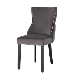 Set 2 scaune Stil Baroc, Catifea, Gri, Lemn, Negru, CASTLE DELUXE