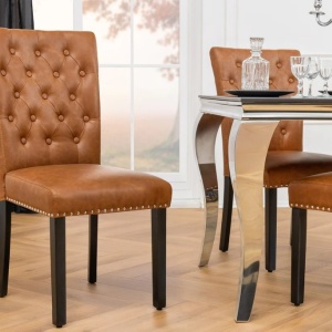 Set 2 scaune Stil Baroc, Piele Sintetica, Maro Coniac, CASTLE - Img 2