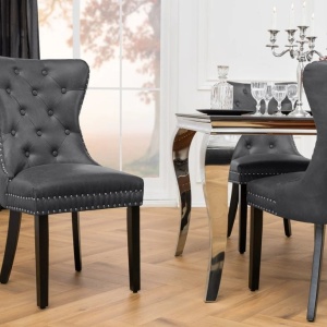 Set 2 scaune Stil Baroc, Piele Sintetica, Negru Vintage, CASTLE - Img 7
