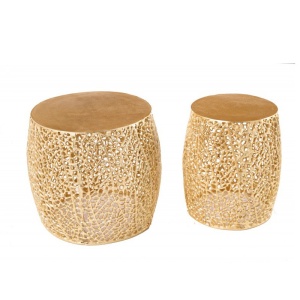 Set de 2 masute cu aspect deosebit Leaf auriu