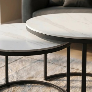 Set de 2 masute cu blat ceramic alb ELEGANCE 75cm - Img 6