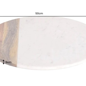 Set de 2 placi turnante, Farfurii decorative, Marmura alba, Lemn, SERVANT 50cm - Img 5