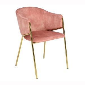 Set de 2 scaune aspect retro, Metal Auriu, Catifea Rose, NOBLESSE A-47583 VC