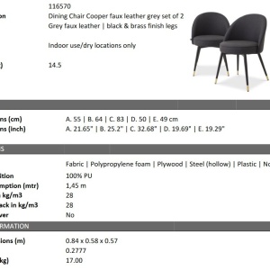 Set de 2 scaune design LUX Cooper, piele sintetica gri - Img 2