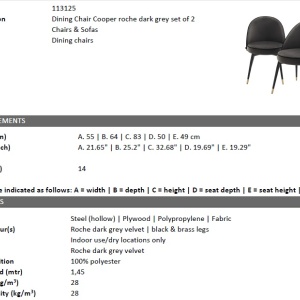 Set de 2 scaune elegante design LUX Cooper, catifea gri inchis 113125 HZ - Img 8