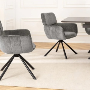 Set de 2 scaune pivotante, Metal Negru, Chenille Gri, UNIQUE A-46321 VC - Img 3