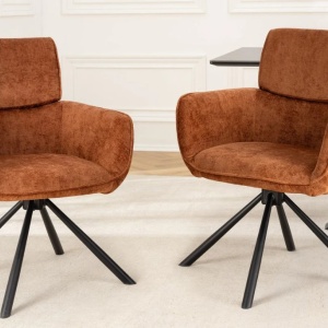 Set de 2 scaune pivotante, Metal Negru, Chenille Maro, UNIQUE A-46319 VC - Img 5