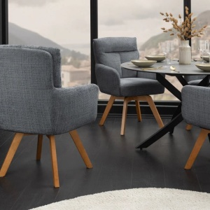 Set de 2 scaune pivotante picioare din lemn Big George gri chenille - Img 6