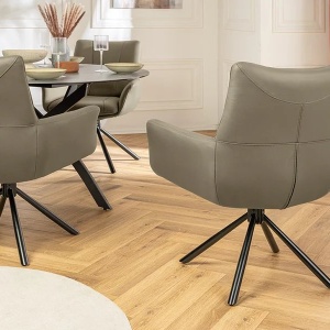 Set de 2 scaune pivotante SIGNATURE piele naturala taupe - Img 9